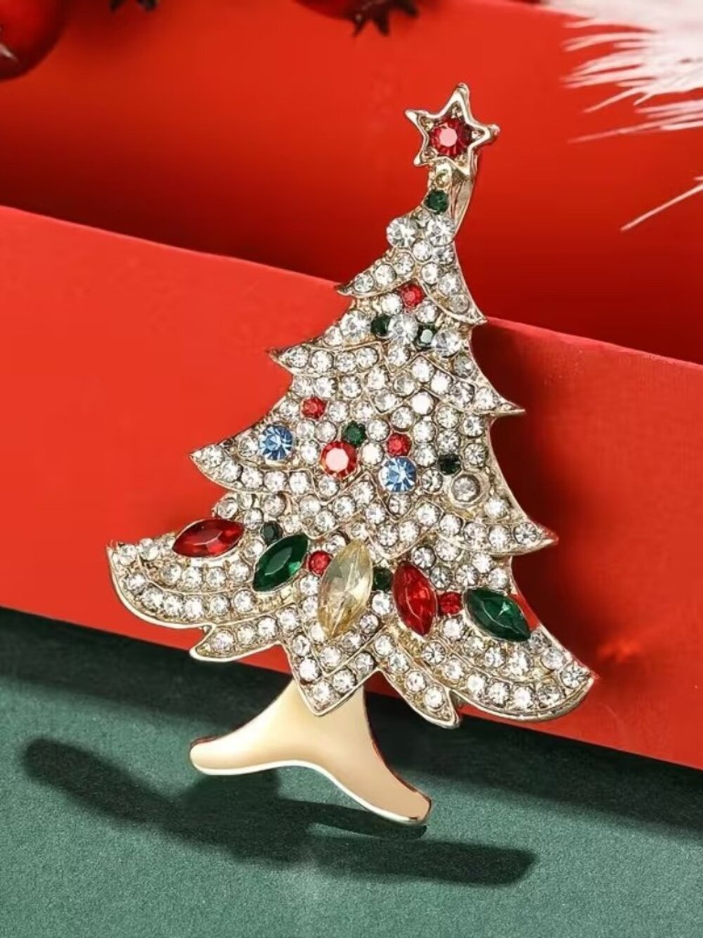 Fashionable Holiday Seasonal Rhinestone Colorful Christmas Tree Brooch Pin